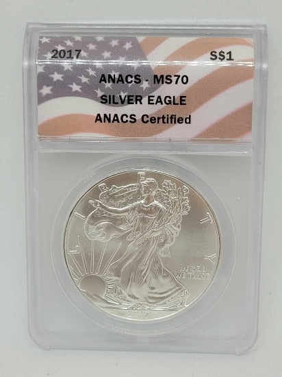 American silver eagle 2017 ANACS MS 70 Premium 1 Troy Oz Certified silver round top tier slab