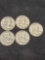 Lot of 5 Benjamin Franklin Silver half Dollars