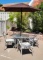 Patio set Table w 6 chaird Umbrella and side table