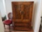 Inlaid look Armoire and Wickerand wood chair