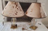 Set of Crystal Lamps w Cowhide lampshades