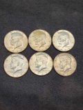 Lot of 6 1965 Kennedy silver half dollars 40% Silver
