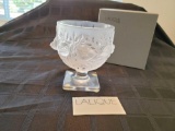 Lalique Elizabeth frosted vase w flower and birds Signed