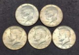 Lot of 5 1966 Kennedy silver half dollars 5 coins