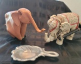 Very Unique Elephant collection Leather Elephant Puppet from Thailand and Pewtet dish