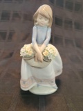 Lladro Young girl w basket of flowers Signed