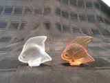 Lalique Paris Amber and Clear frosted fish Signed