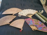 Beautiful Asian wood fans and others Bottle w Jade lidand fish