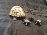 Turtle night lite Brass and Tiffany look shell. 3 Turtle whistles