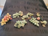 Vintage Jade Grape clustets and fruits w Jade leaves Cream and Red fruit cluster