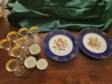 2 Beautiful plates 5 Winterling gold rimmed cups and 7 smalled stemmed glasses