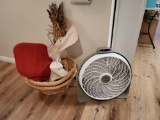 Mixed lot Lasko Cyclone fan Baskets chair pillows and feather decorations