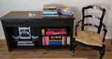 Sideboard Table w Chair games poker chips Books Phillip stereo system