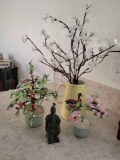 Japanese and Asian lot Flowers in pots Pitcher w flowers and Solider