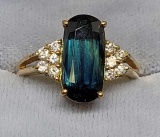 Beautiful Blue Sapphire and diamond set in 14kt gold ring size 6 1/2 Wow