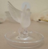 Lalique Frosted bird on a clear ring holder base