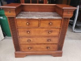 Stanley 3 drawer dresser with marble top and trifold mirror.