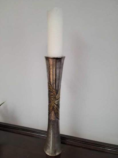 Beautiful Brass and Metal Candlestick Holder w Beeswax style candle