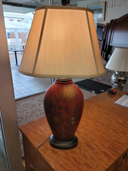 Black Rust and Gold Flowered lamp w Shade