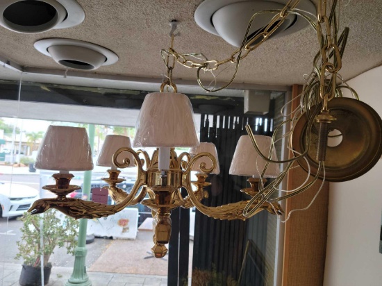 Beautiful Brass Chandelier w birds shade and candle style lights