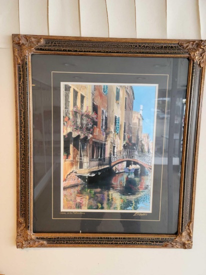Framed Matted Giclee painting Canal w Reflections Signed 121 of 500