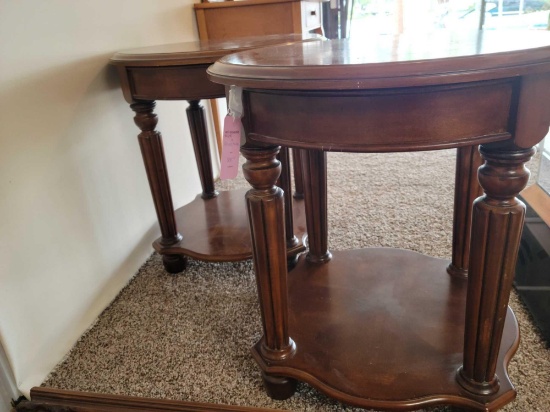Set of Two Wood round side tables