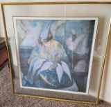 Limited Edition Barbara Wood Lithograph Lady w Birds Signed B wood 152 of 875