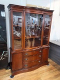 Basset vintage Hutch China Cabinet w rounded glass door