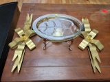 Goldtone w Copper tone serving dish Set Goldtone Bow Candleholders