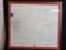Wooden framed gold calligraphy writing on white cloth by John Johnson. on