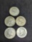 Kennedy Silver Half lot of 5 40% Silver coins 2.50 face Value Mixed Dates