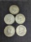 Kennedy Silver Half lot of 5 40% Silver coins 2.50 Face Value Mixed Dates