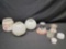 Three Pre war Milkglass Dresser containers 5 Dresser jars no lids