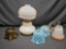 Pair Blue Fenton Hobnail Lamp shades Electrified oil lamp
