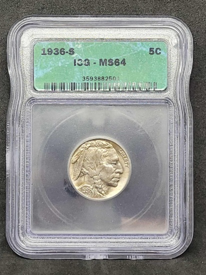 1936-S ICG MS64 Buffalo Nickel So Close to Gem
