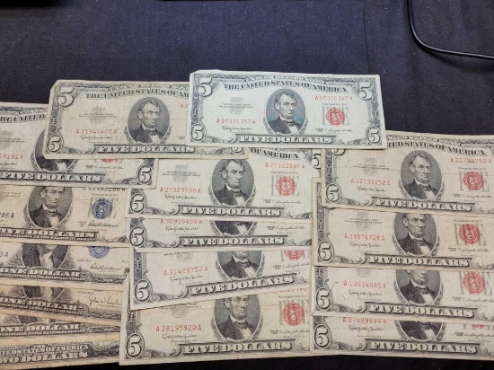 $1 & $5 Silver Certificate & $2 & $5 Legal Tender Dealer Lot-$75 Face Value, 1935, 1953, 1957, 1963