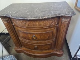 Beautiful 3 drawer chest Nightstand Livingroom piece. Wood w Marble Top