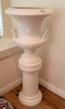White Ceramic Urn Planter w stand