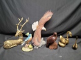 Brass Deer and Swans Flying Eagle Carved eagle Bluebird