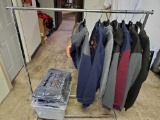 Rack & box of new sweatshirts. 4 L. 9 XL. 3 XXL