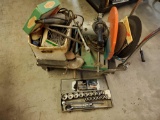 Makita chop saw and blades. Central pneumatic grinder. 3/4 drive socket wrench set. Stee ladel