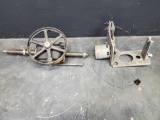 Steampunk antique platform lifter. Power drive for rock tumbler.