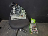 X BOX 360 with approx 15 games one controller all wires and chat headset.