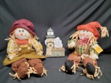 Harvest Decor Scarecrows Lighthouse clock