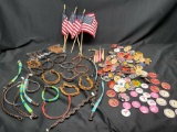 Mixed Novelty Lot. Mini Flags, Bracelets, Buttons more