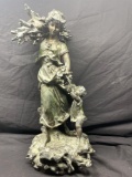 Heavy Brass Statue of Woman and Child