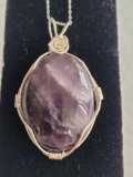 Sterling Silver Wire Wrapped Amethyst Necklace NEW
