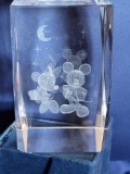 Disney Mickey Minnie Etched Crystal Paperweight