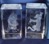 Disney Pooh Tigger Piglet Etched Crystal Paperweight 2 Units