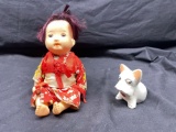 Vintage Japanese Ichimatsu Style Baby Girl Plastic Jointed Doll. Vintage Scottie Salt Shaker.